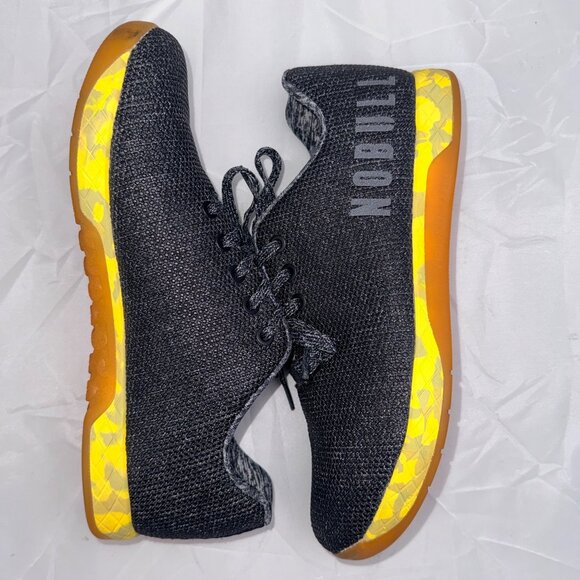 Nobull Trainers Unisex 8.5/10 Black Super Fabric Yellow Sole Low Top - Picture 4 of 14